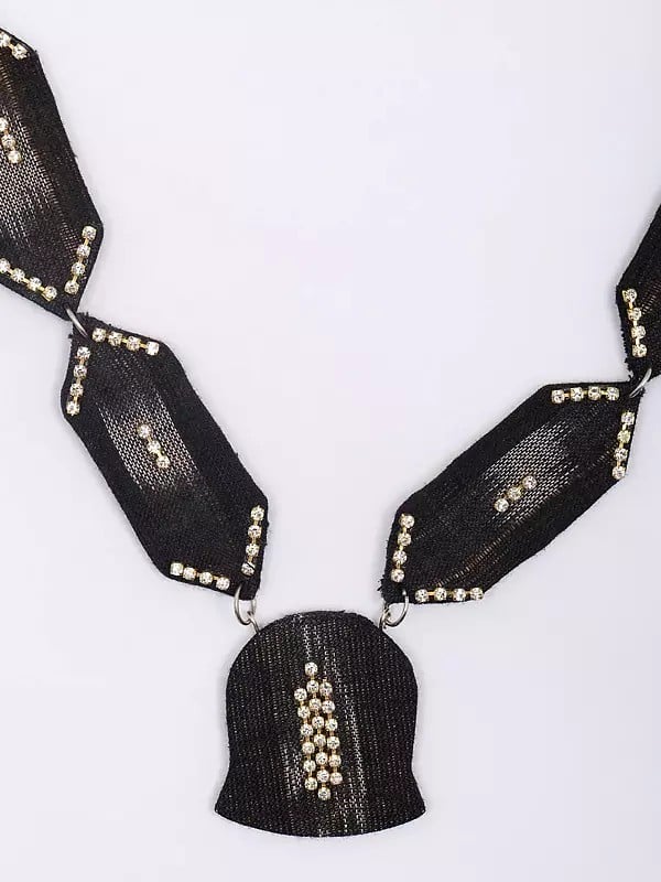 Exotic India Black Handloom Sambalpuri Fabric Necklace Set With Earrings 