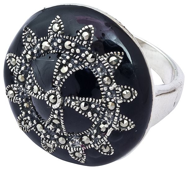exotic india Black Marcasite Onyx Ring | Sterling Silver Jewels 