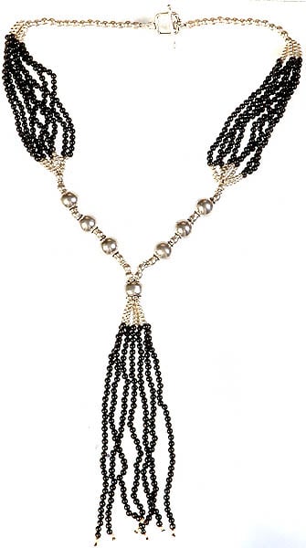 exotic india Black Onyx Beaded Necklace with Shower