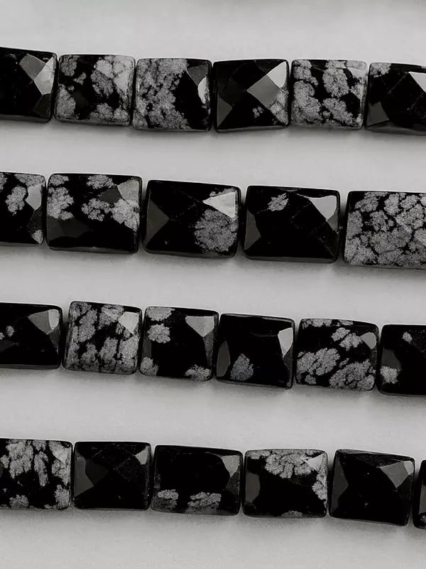 Exotic India Black Snowflake Obsidian Faceted Chewing Gum | Gemstone Beads 