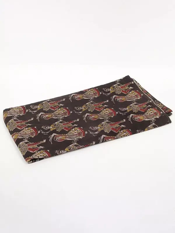 exotic india Blackened-Pearl Pure Cotton Kalamkari Dandiya Folk Dance Blocked Printed Fabric 