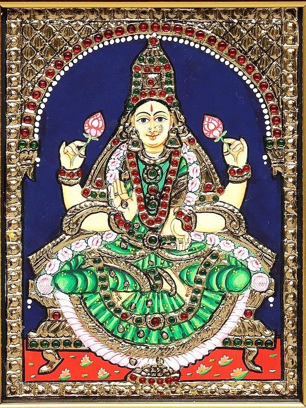 Exotic India Blessing Devi Lakshmi | Framed Tanjore Painting 