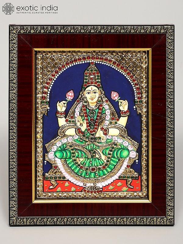 exotic india Blessing Devi Lakshmi | Framed Tanjore Painting 