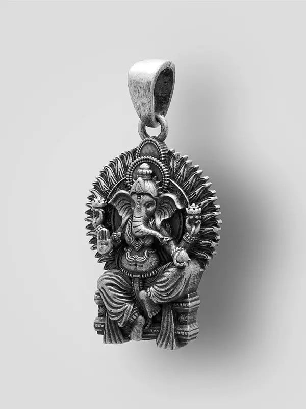 Exotic India Blessing Ganesha Seated On Throne Pendant 