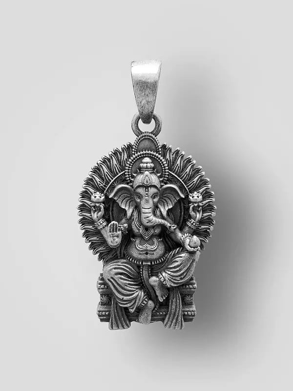 exotic india Blessing Ganesha Seated on Throne Pendant