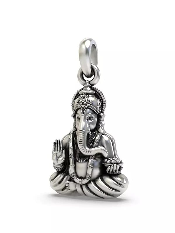 Exotic India Blessing Ganesha Sterling Silver Pendant 