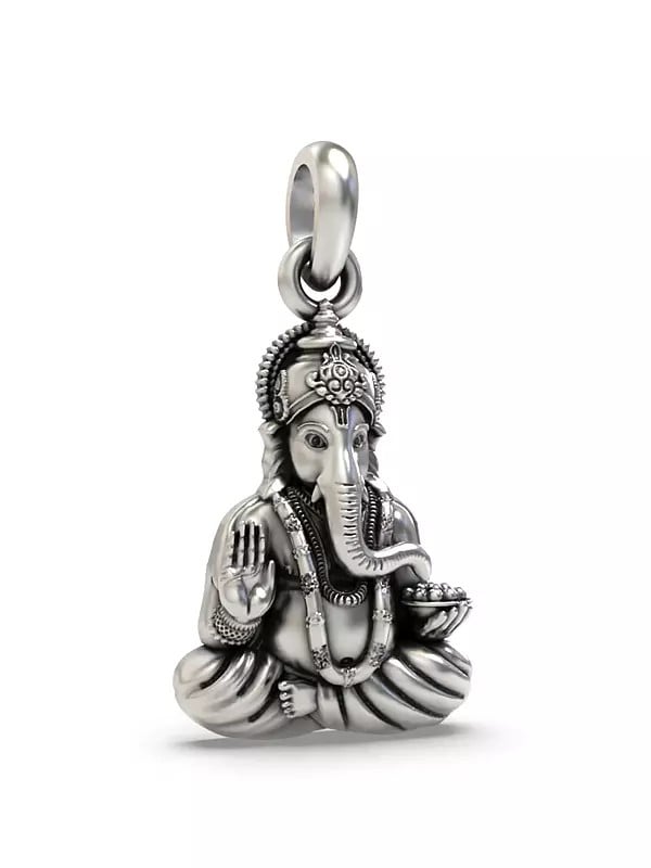Exotic India Blessing Ganesha Sterling Silver Pendant 