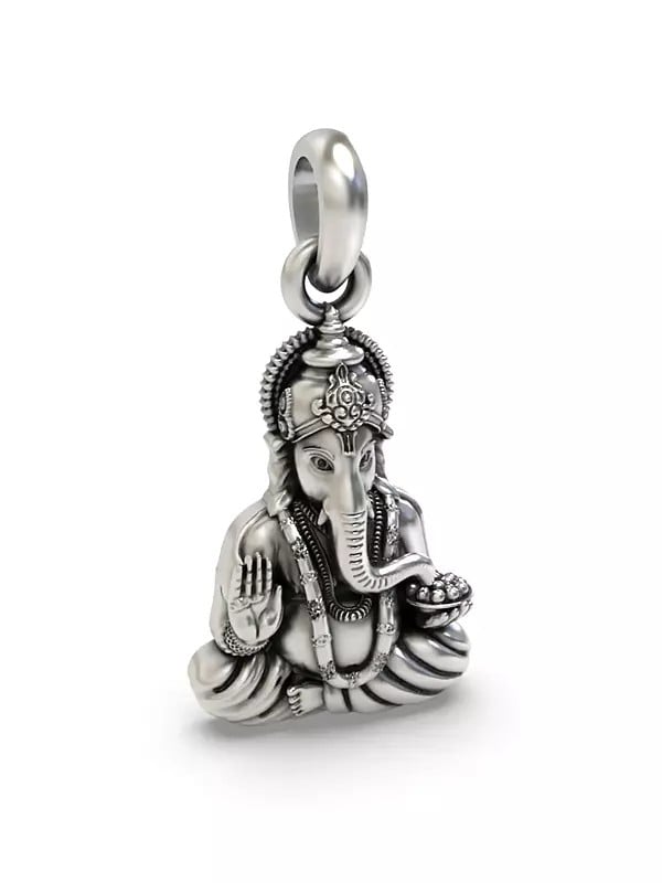 Exotic India Blessing Ganesha Sterling Silver Pendant 