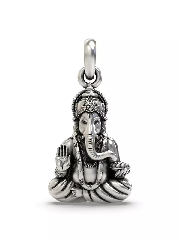 exotic india Blessing Ganesha Sterling Silver Pendant