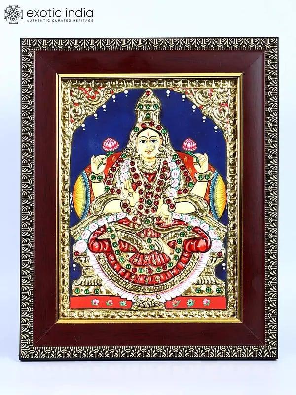 exotic india Blessing Goddess Lakshmi | 24 Karat Gold Work | Framed Tanjore Painting 