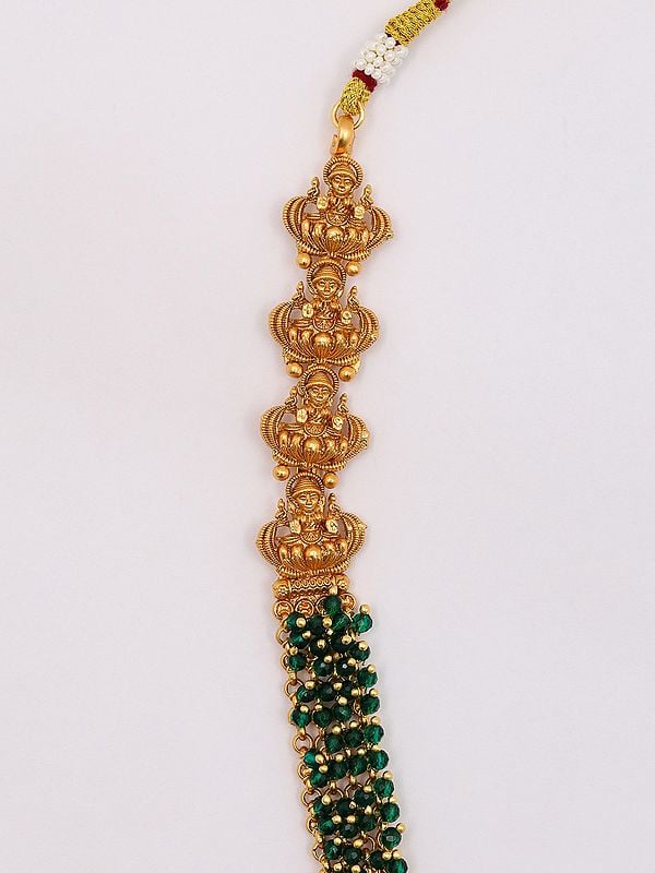 Exotic India Blessing Goddess Lakshmi Long Necklace & Earrings Set With Beads