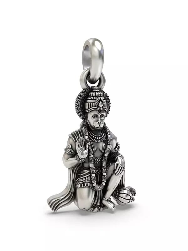 Exotic India Blessing Hanuman Sterling Silver Pendant 