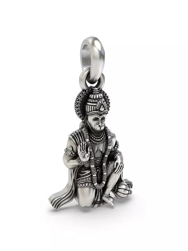 Exotic India Blessing Hanuman Sterling Silver Pendant 