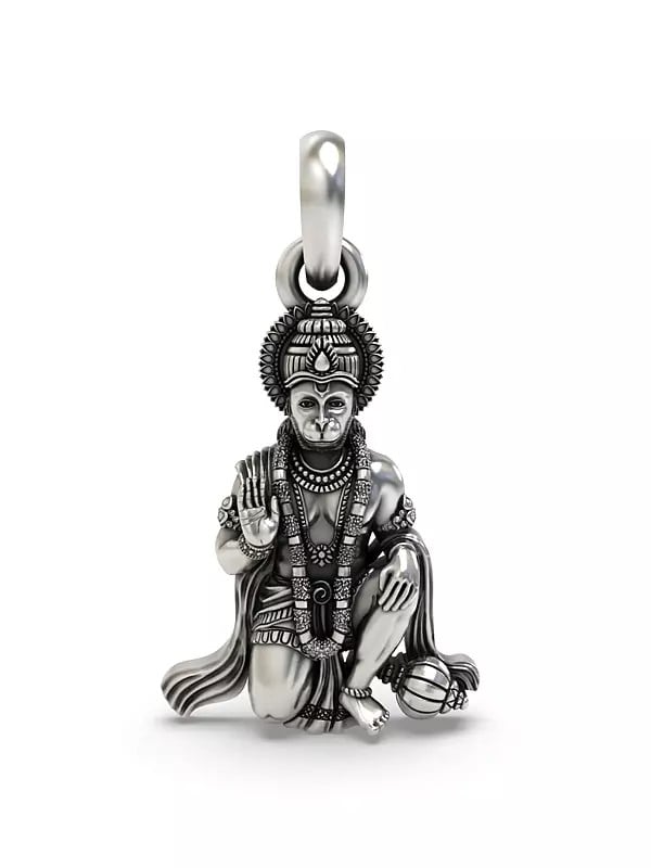 exotic india Blessing Hanuman Sterling Silver Pendant