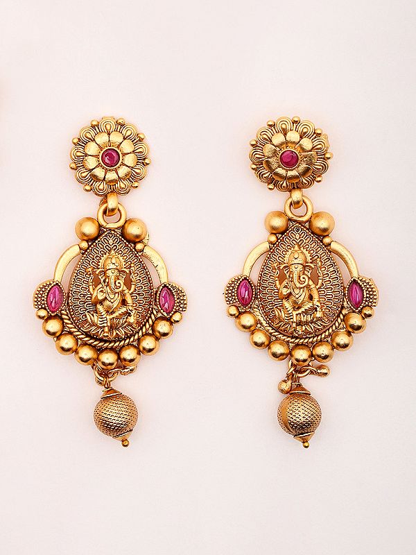 Exotic India Blessing Lord Ganesha Long Necklace And Earrings Set 