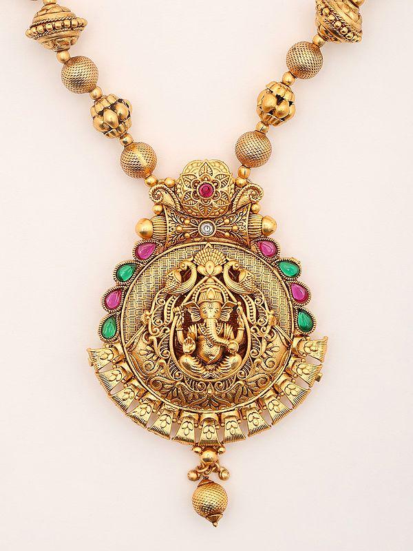 Exotic India Blessing Lord Ganesha Long Necklace And Earrings Set 