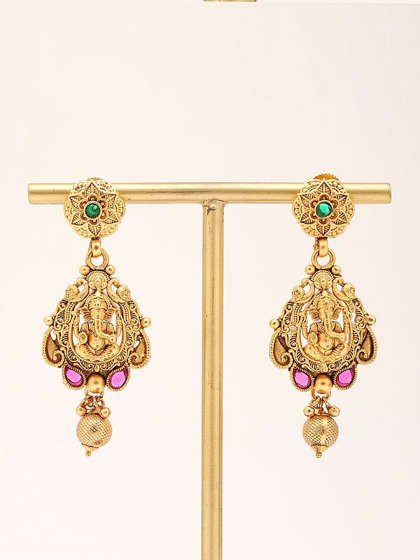 Exotic India Blessing Lord Ganesha Long Necklace And Earrings Set 