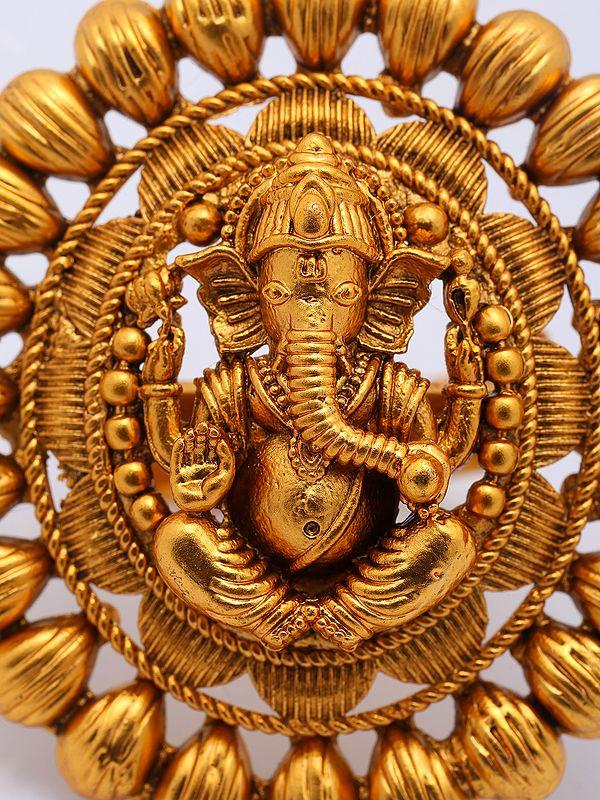 Exotic India Blessing Lord Ganesha Oval Shape Brass Ring 
