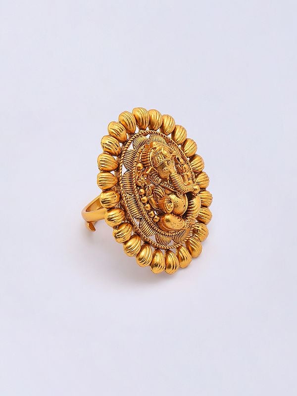 Exotic India Blessing Lord Ganesha Oval Shape Brass Ring 