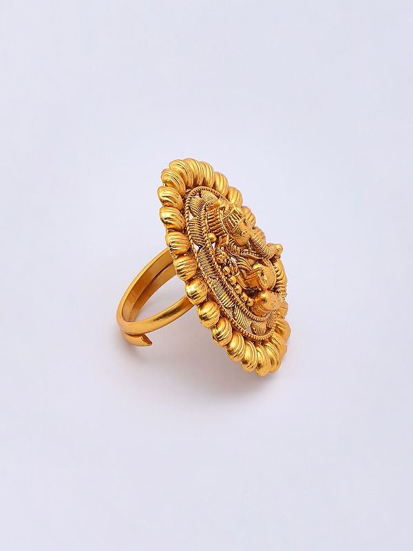 Exotic India Blessing Lord Ganesha Oval Shape Brass Ring 