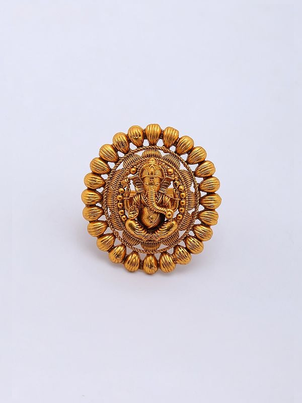 exotic india Blessing Lord Ganesha Oval Shape Brass Ring 