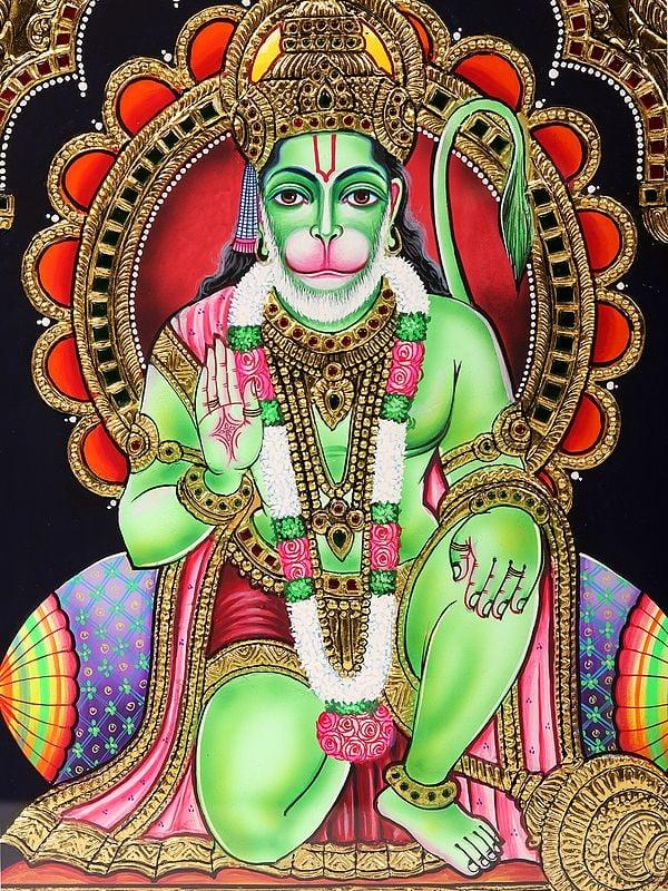 Exotic India Blessing Lord Hanuman Framed Tanjore Painting 