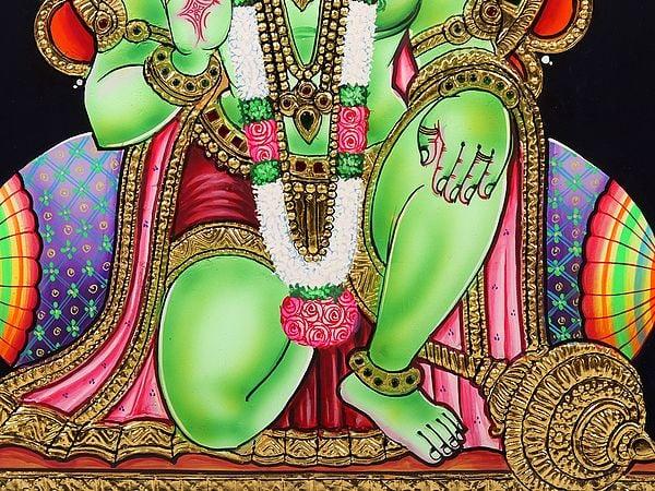 Exotic India Blessing Lord Hanuman Framed Tanjore Painting 