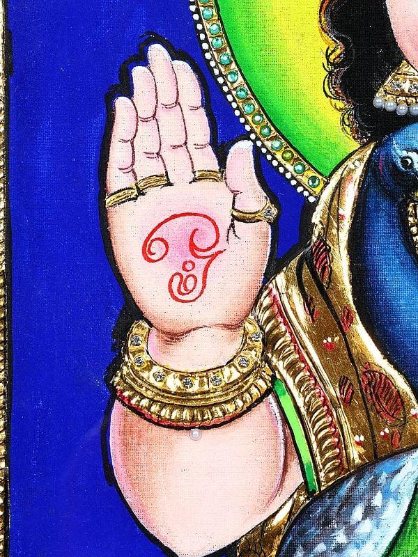 Exotic India Blessing Lord Karttikeya | 24 Karat Gold Work | Framed Tanjore Painting 