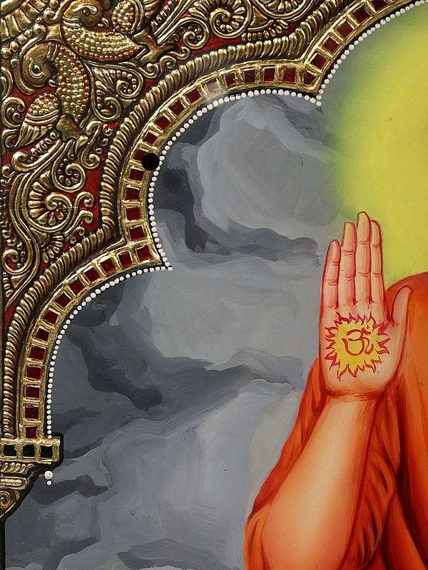 Exotic India Blessing Sai Baba - Tanjore Painting | Traditional Colors With Gold Work | With Frame
