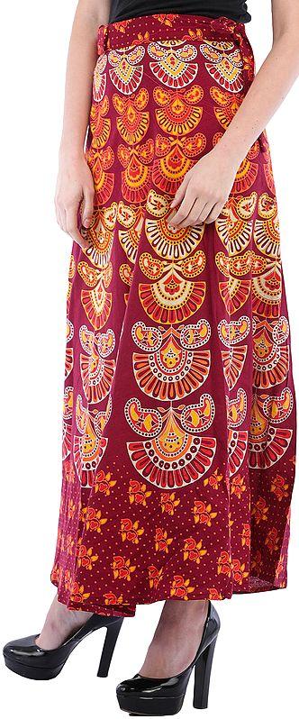 Exotic India Block-Printed Sanganeri Wrap-Around Skirt From Pilkhuwa 