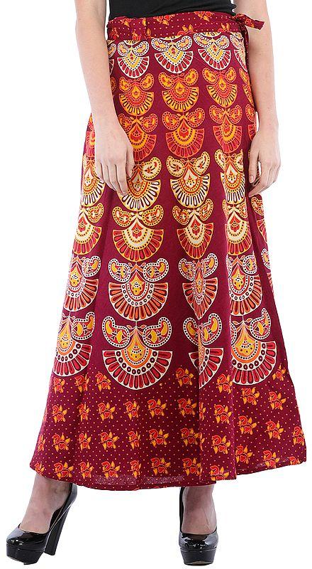 exotic india Block-Printed Sanganeri Wrap-Around Skirt from Pilkhuwa 