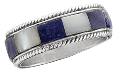 exotic india Blue and White Inlay Stone Ring Made in Sterling Silver 