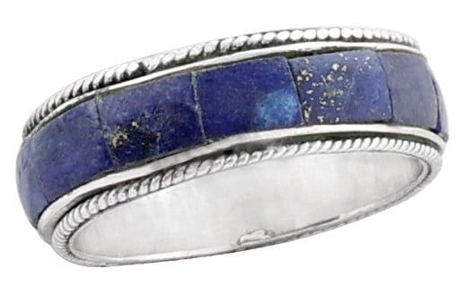 Exotic India Blue Inlay Stone Ring Made In Sterling Silver 