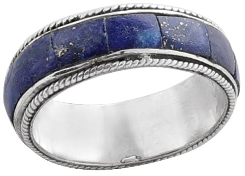 exotic india Blue Inlay Stone Ring Made in Sterling Silver 
