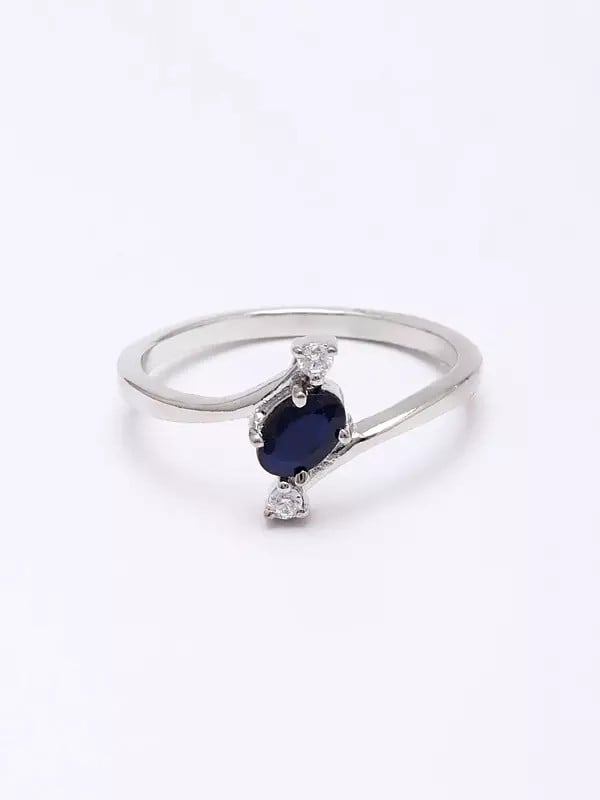 Exotic India Blue Sapphire And Cubic Zirconia Trilogy Ring 