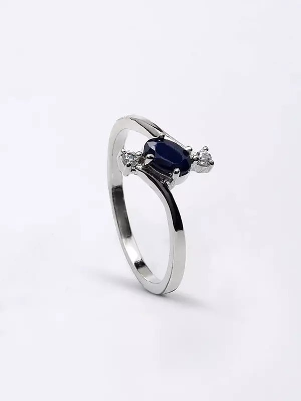 Exotic India Blue Sapphire And Cubic Zirconia Trilogy Ring 