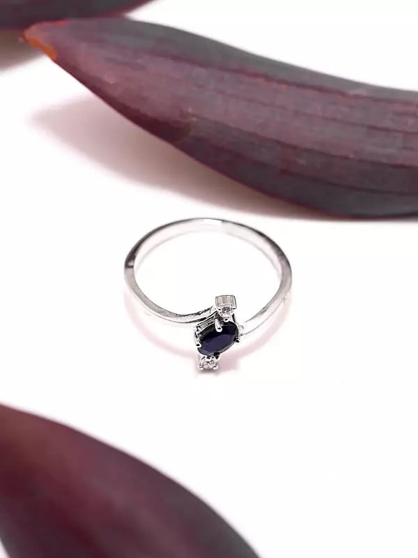 Exotic India Blue Sapphire And Cubic Zirconia Trilogy Ring 