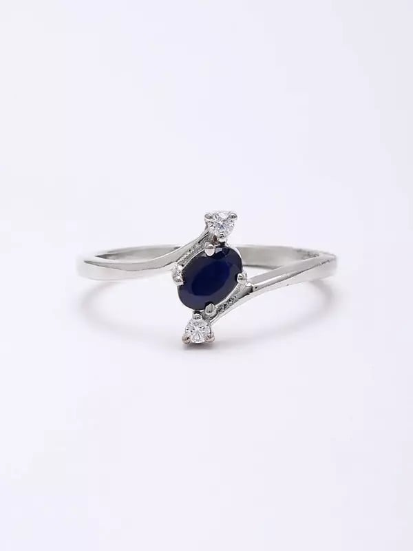 exotic india Blue Sapphire and Cubic Zirconia Trilogy Ring 