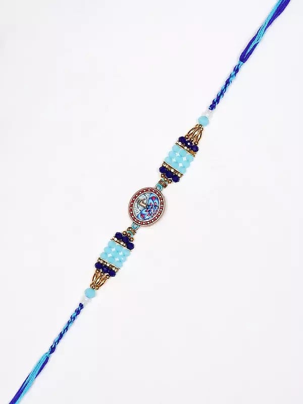 Exotic India Blue Stone Beaded Meenakari Peacock Rakhi 