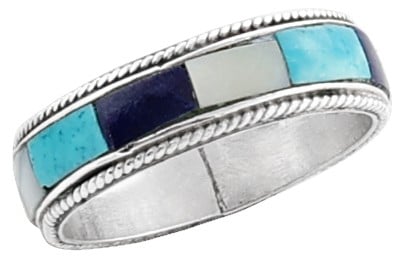 exotic india Blue White and Turquoise Inlay Stone Ring Made in Sterling Silver 