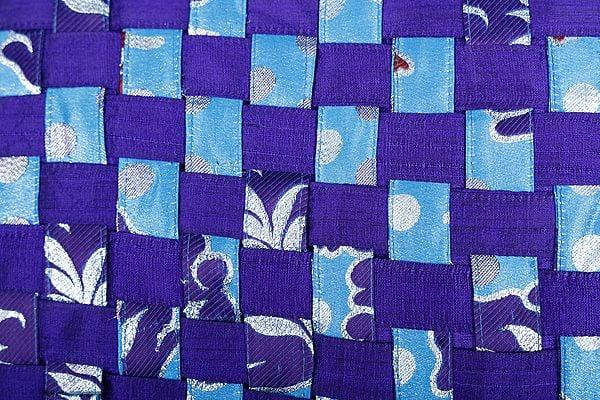 Exotic India Blueprint Ribbon Weave Pattern Silk Cushion Cover 