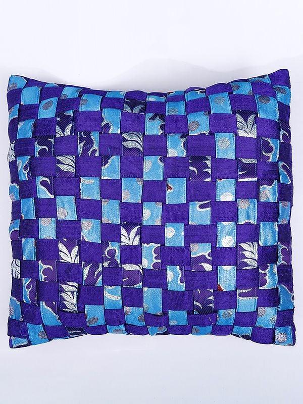 exotic india Blueprint Ribbon Weave Pattern Silk Cushion Cover 