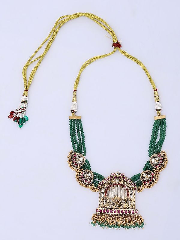 Exotic India Brass Doli Barat Necklace With Multi Strand Beads