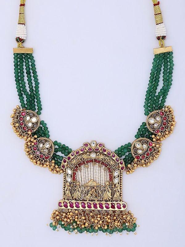 Exotic India Brass Doli Barat Necklace With Multi Strand Beads