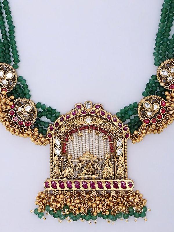 Exotic India Brass Doli Barat Necklace With Multi Strand Beads