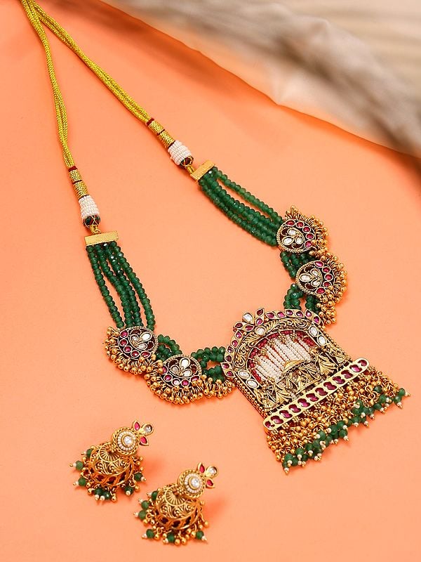 exotic india Brass Doli Barat Necklace with Multi Strand Beads