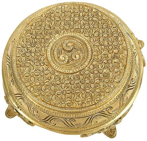 Exotic India Brass Ritual Pedestal | Crafted Pooja Chowki 