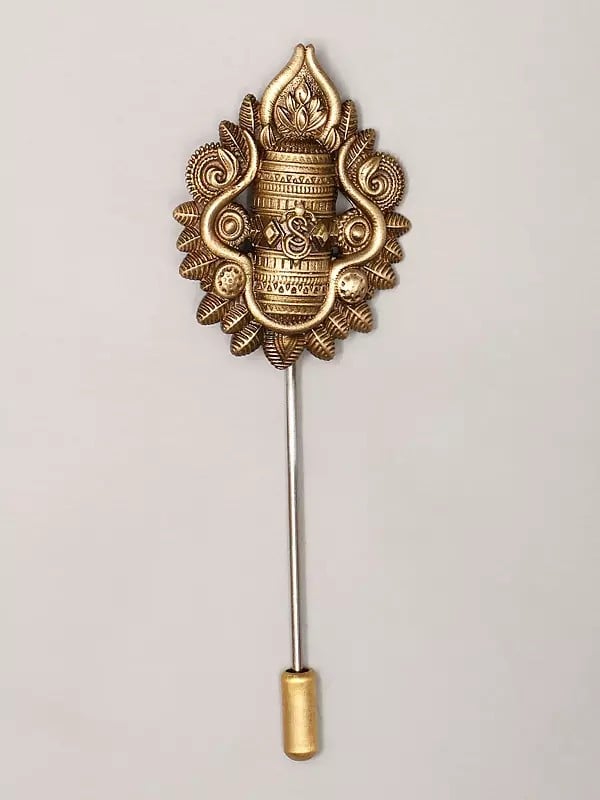Exotic India Brass Shiva Linga Lapel Pin And Brooch Set 