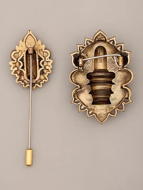 Exotic India Brass Shiva Linga Lapel Pin And Brooch Set 