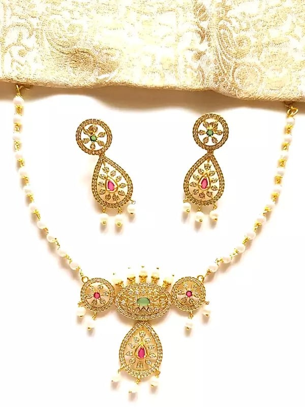 exotic india Brass Traditional Colorful Necklace Set with Beautiful Earrings 
